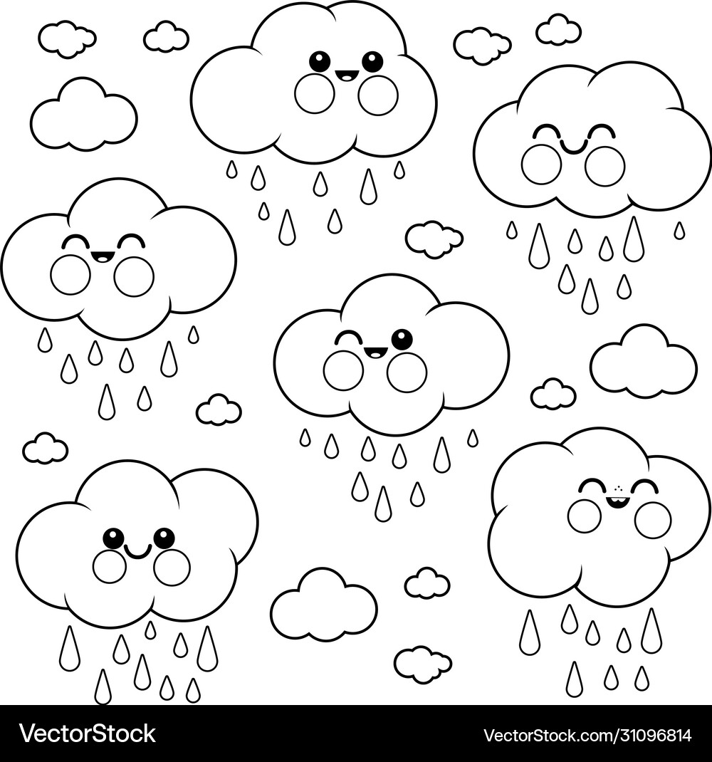 Cute raining cloud characters Royalty Free Vector Image
