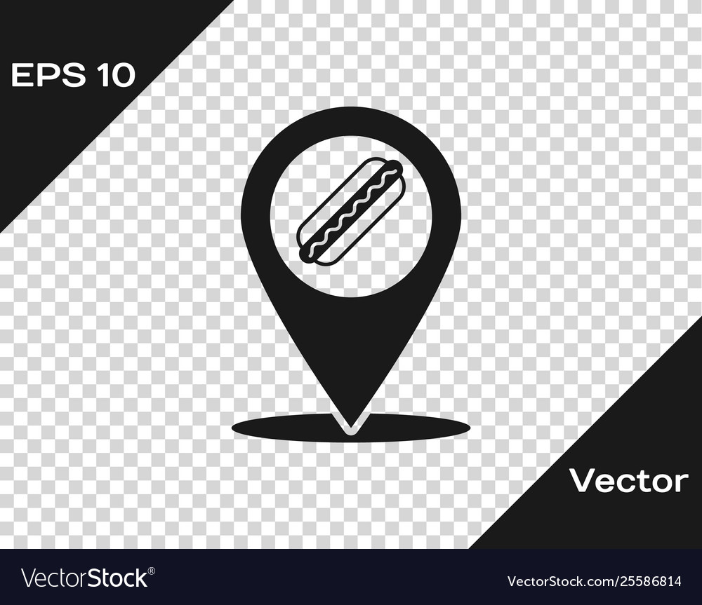 Grey map pointer with fast food hotdog icon