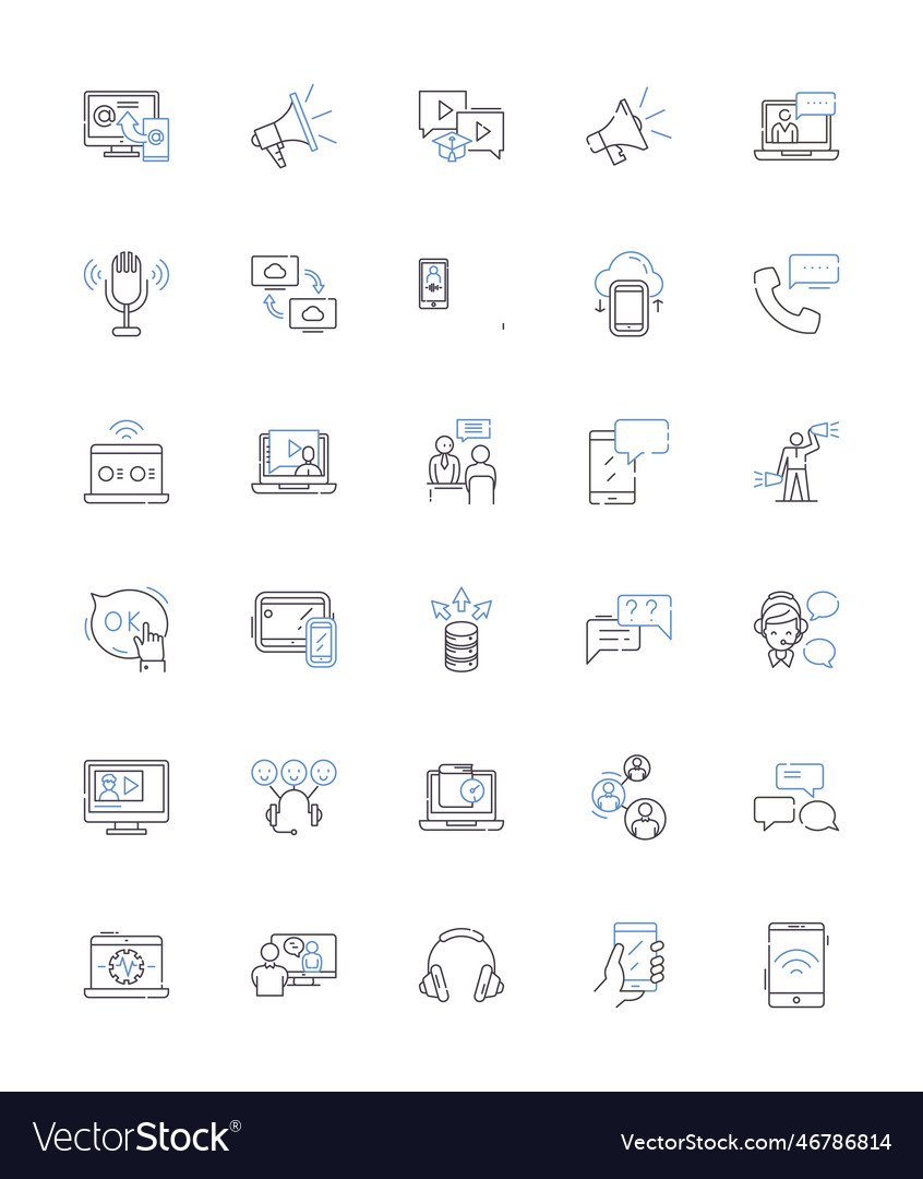 Internet communication line icons collection chat vector image Internet communication line icons collection chat