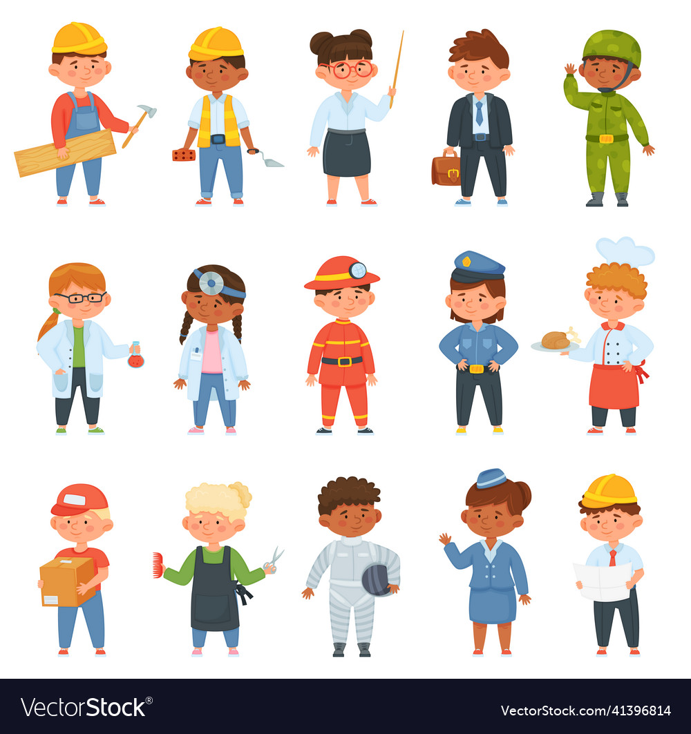 Kids in professional uniform children doing Vector Image