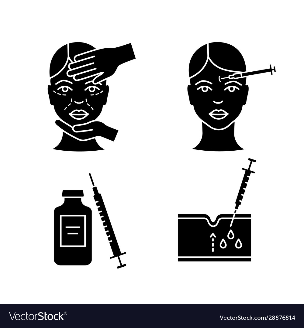 Neurotoxin injection glyph icons set