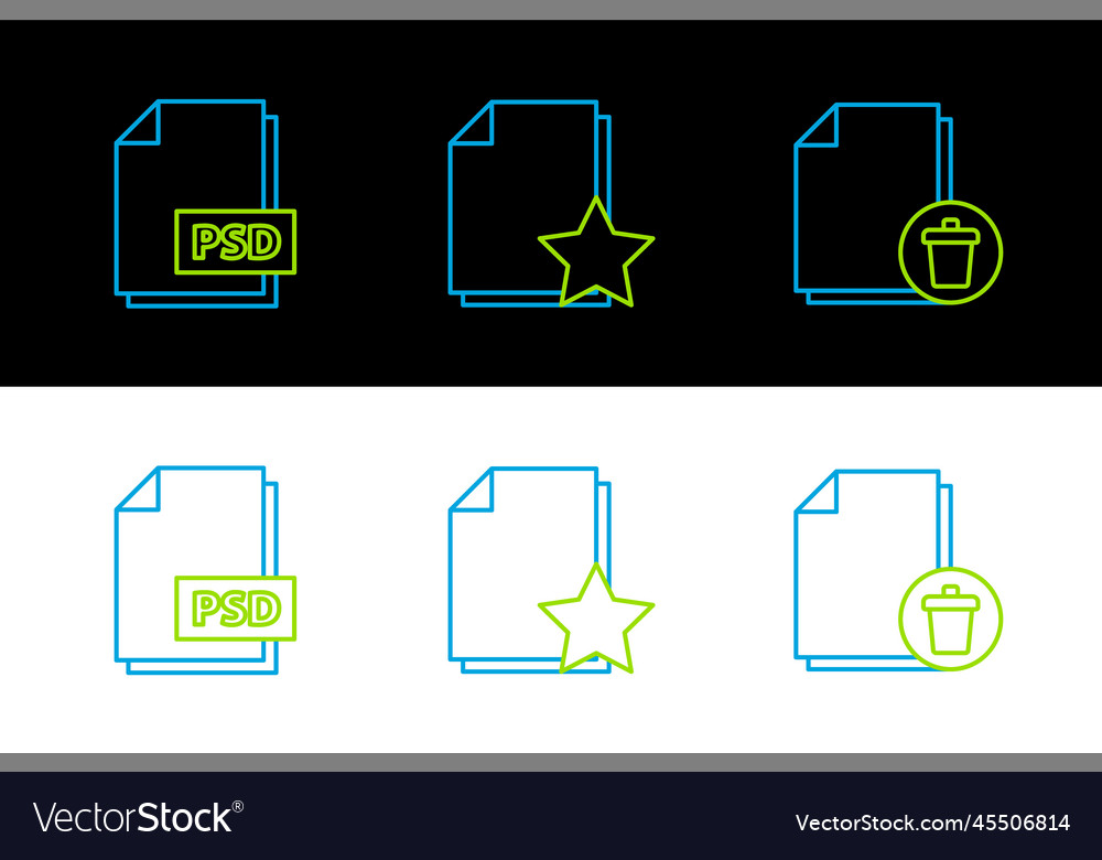 Set line delete file document psd vector image Set line delete file document psd