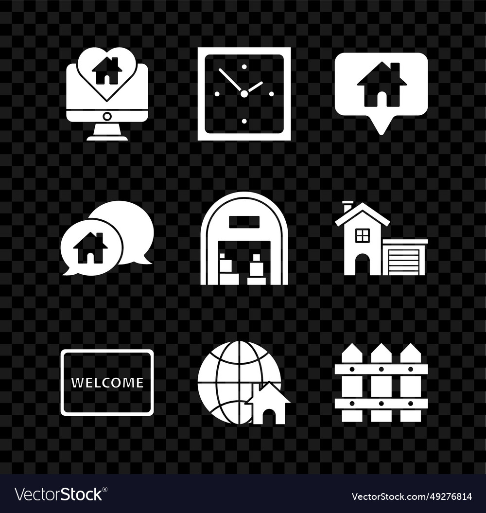 Set monitor with house in heart shape clock map Vector Image Set monitor with house in heart shape clock map