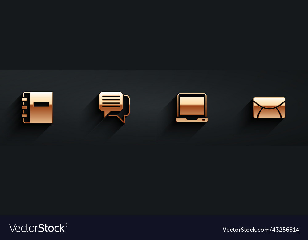 Set notebook speech bubble chat laptop and mail vector image Set notebook speech bubble chat laptop and mail