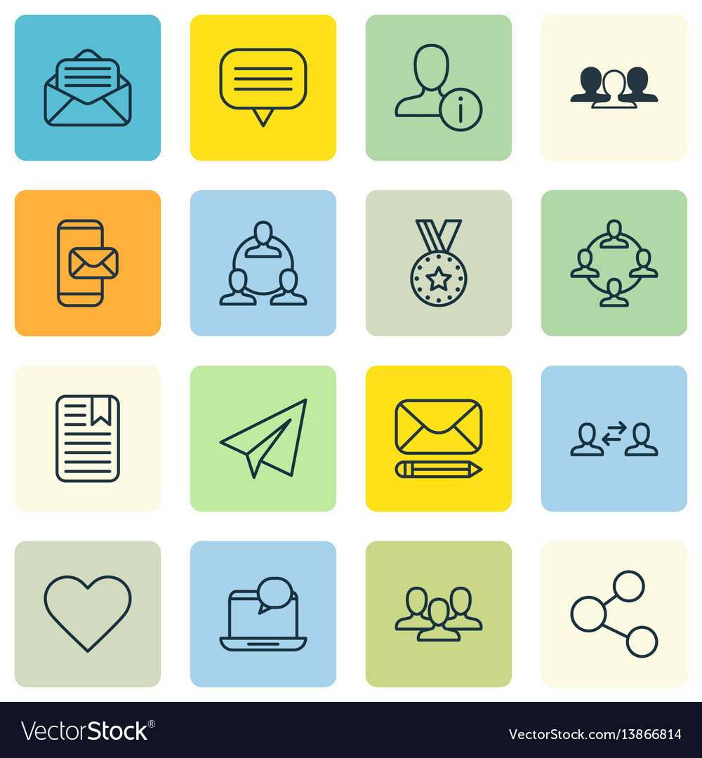 Set of 16 communication icons includes vector image Set of 16 communication icons includes