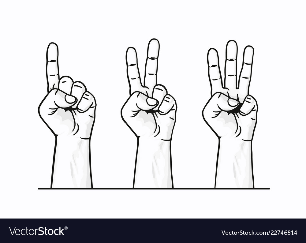 Set of counting one two three hand sign