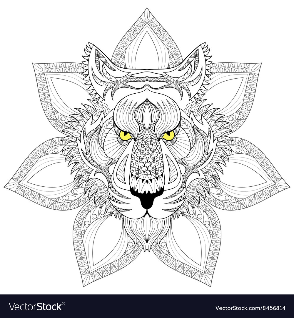 Download Tiger Zentangle Tiger face on mandala Royalty Free Vector