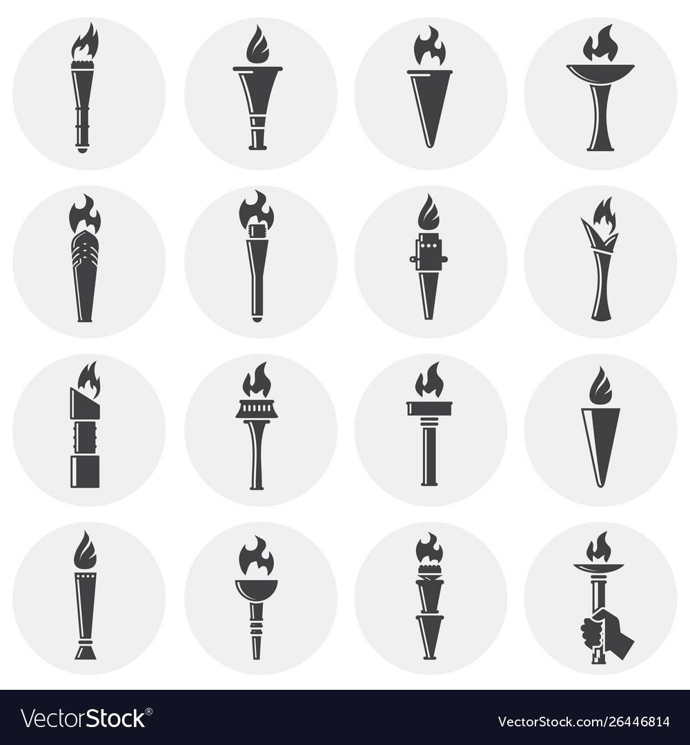 Torch icons set on background for graphic and web vector image Torch icons set on background for graphic and web