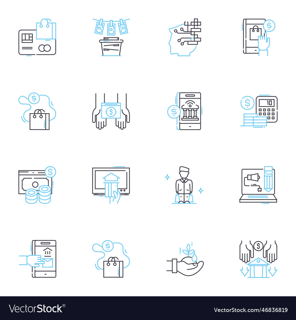 Digital transaction linear icons set payment