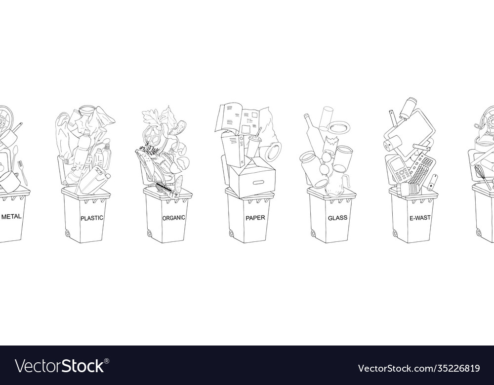 Endless outline pattern trash cans with sorted