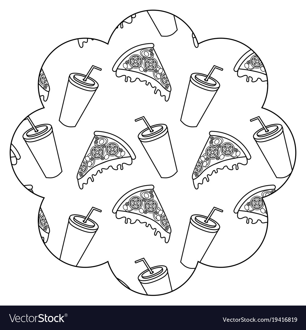 Frame with pizza and soda pattern background