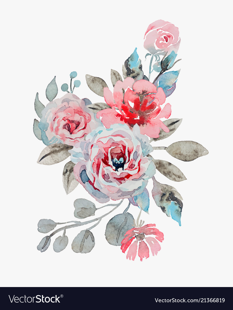 Handmade watercolor bouquet of flowers vector image Handmade watercolor bouquet of flowers