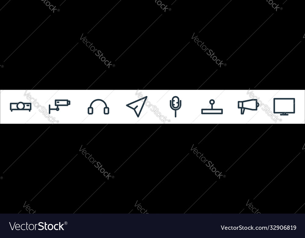 Multimedia line icons linear set quality vector image Multimedia line icons linear set quality