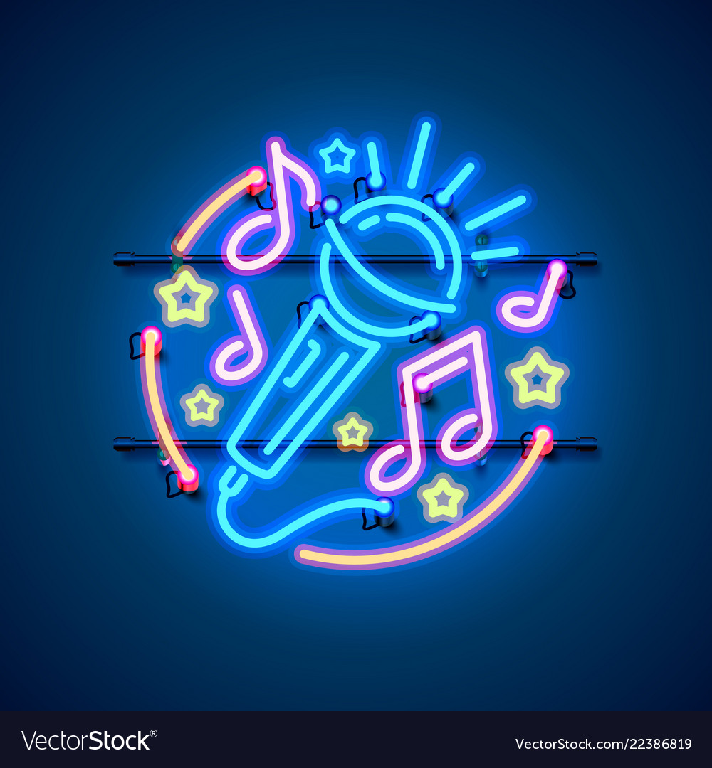 Neon label music karaoke banner Royalty Free Vector Image