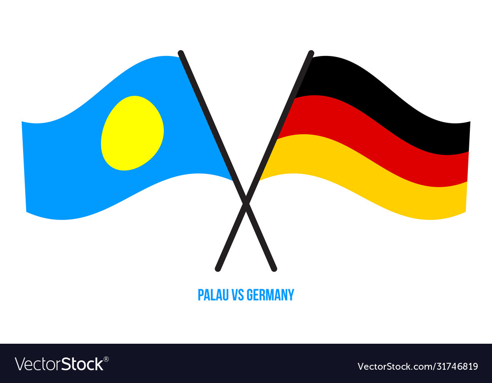 Palau and germany flags crossed waving flat vector image Palau and germany flags crossed waving flat