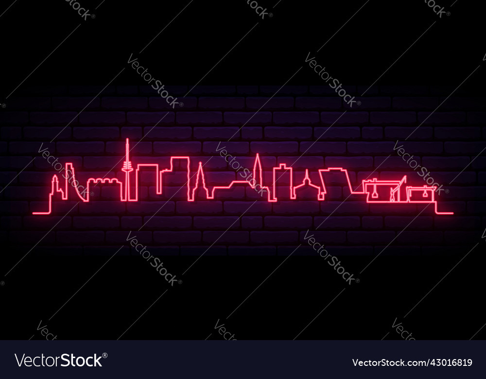 Red neon skyline of kiel bright city long