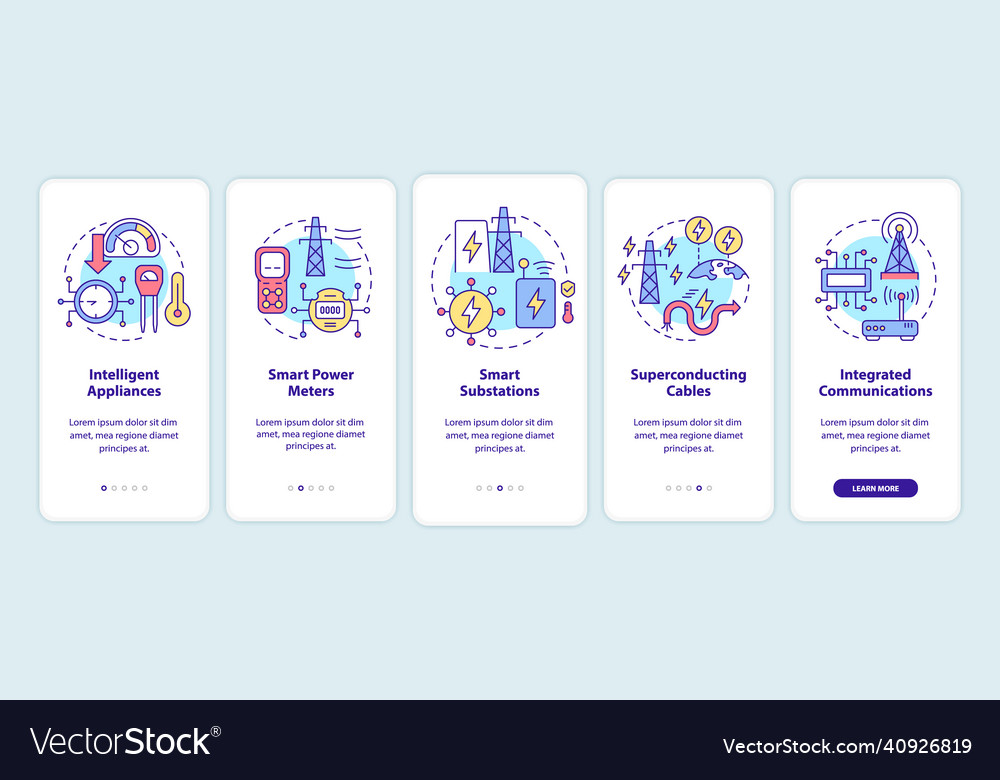 Smart grid components onboarding mobile app screen vector image Smart grid components onboarding mobile app screen