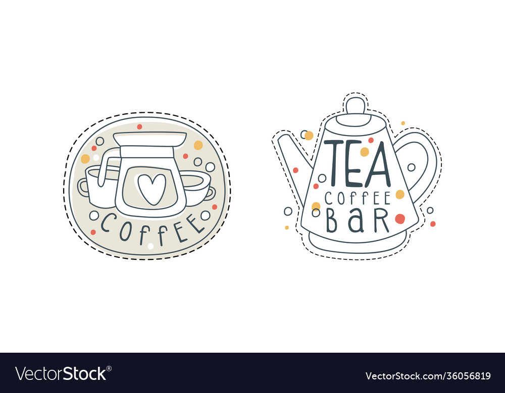 Tea coffee bar hand drawn labels set restaurant Vector Image