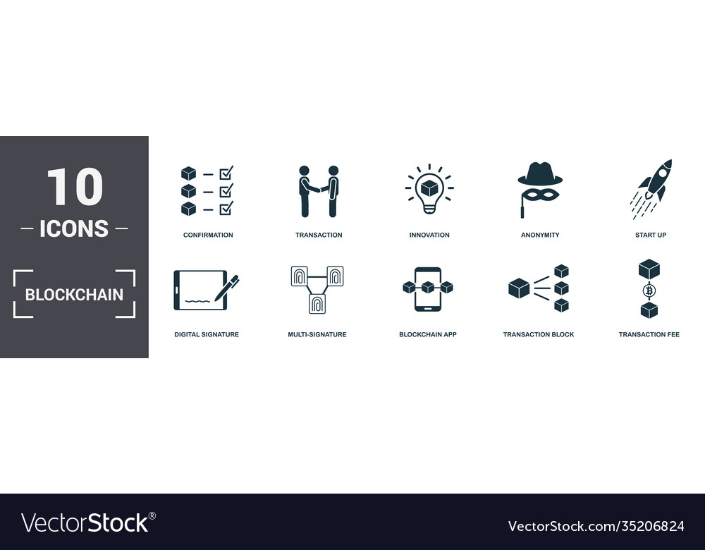 Blockchain set icons collection includes simple vector image Blockchain set icons collection includes simple