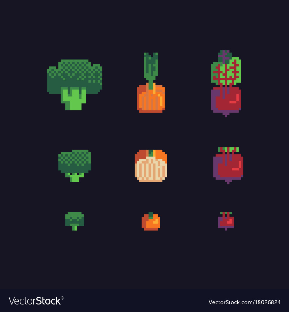 Broccoli onions and beets pixel art icons set Vector Image