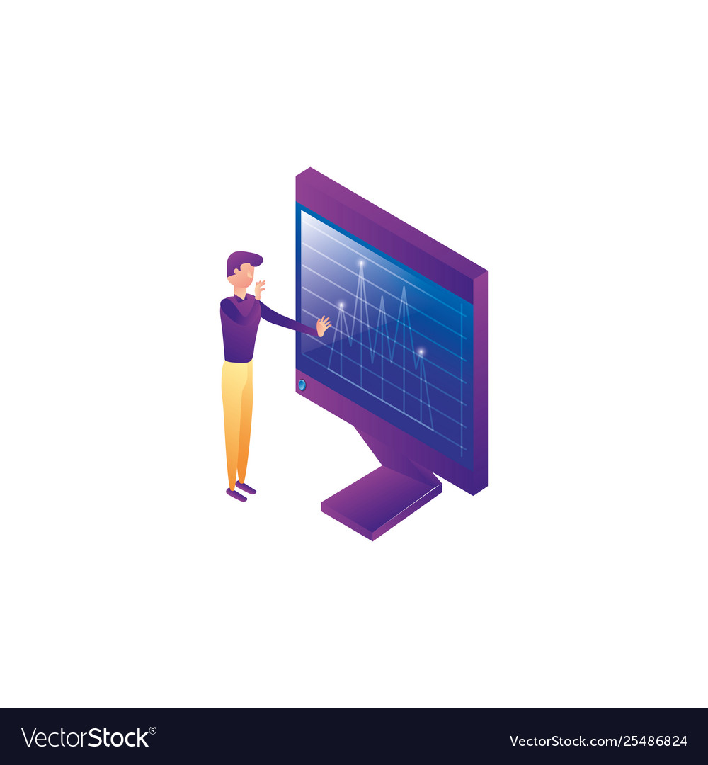 Businessman worker with display computer