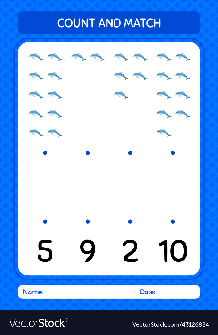 Count and match game with dolphin worksheet