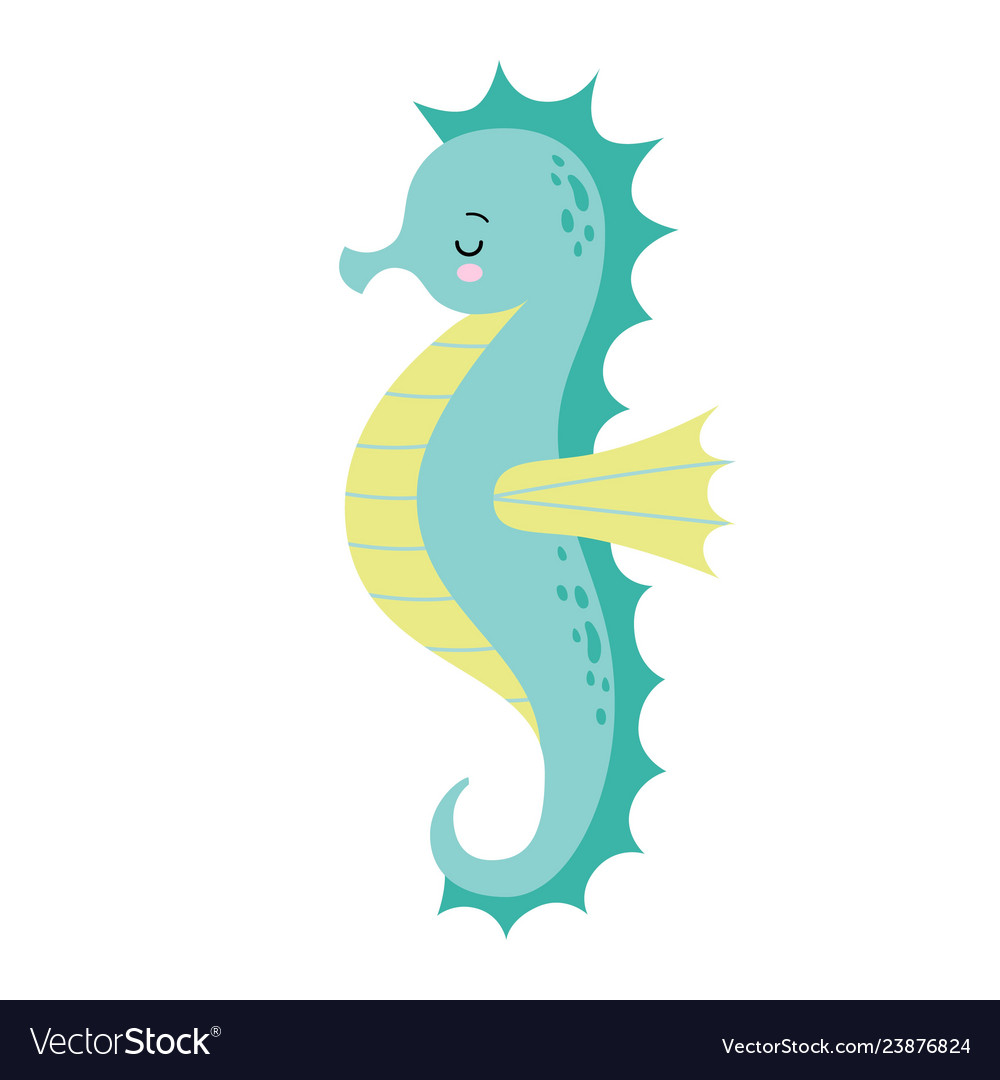 Cute cartoon sea horse isolated seahorse on a Vector Image