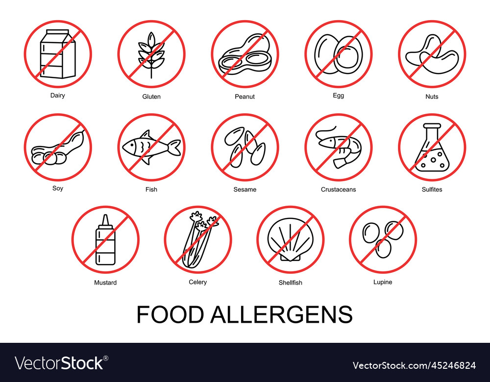 Food allergens set of basic icons Royalty Free Vector Image