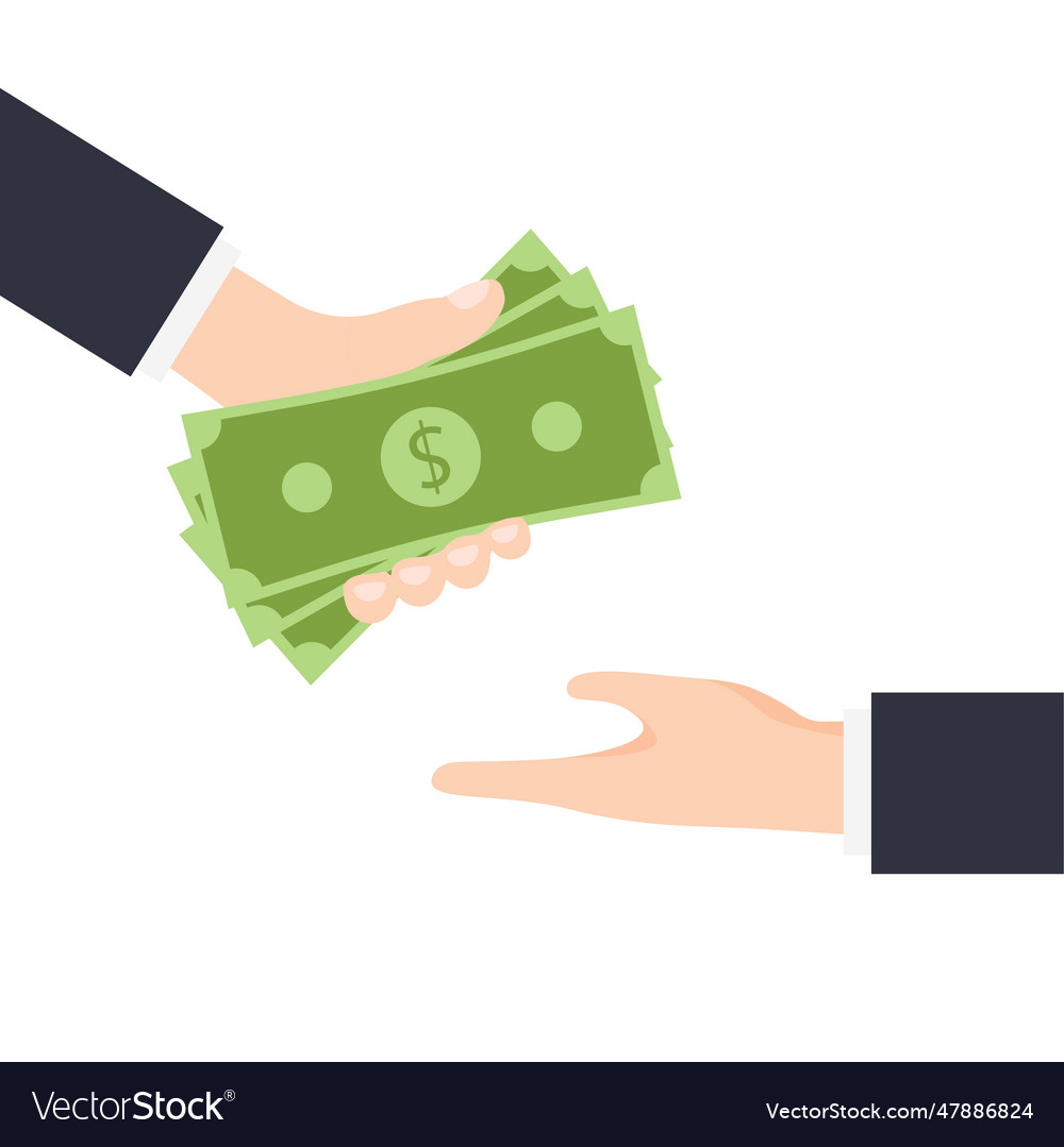 Hand gives wad of dollar banknotes Royalty Free Vector Image