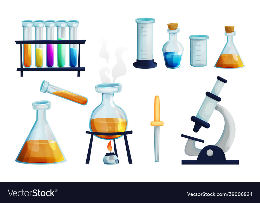 Laboratory set with glass flask burner test vector image Laboratory set with glass flask burner test