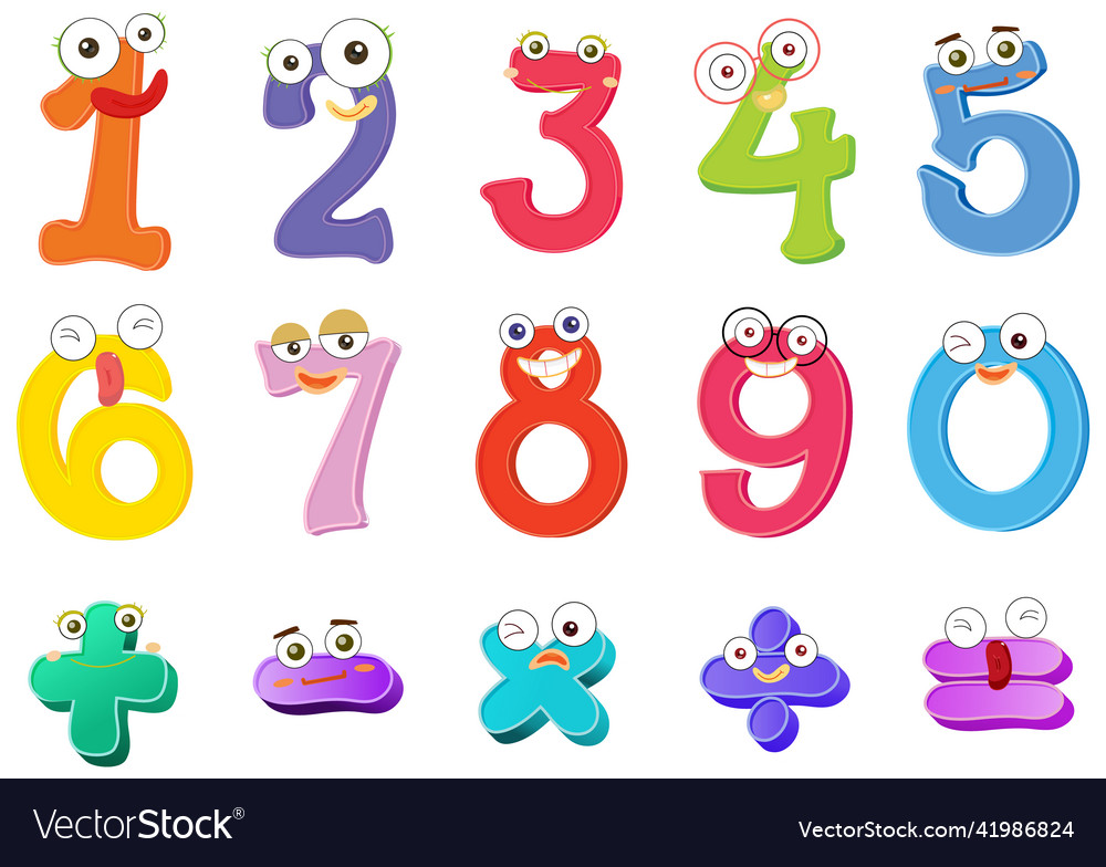 Number 0 to 9 with math symbols Royalty Free Vector Image