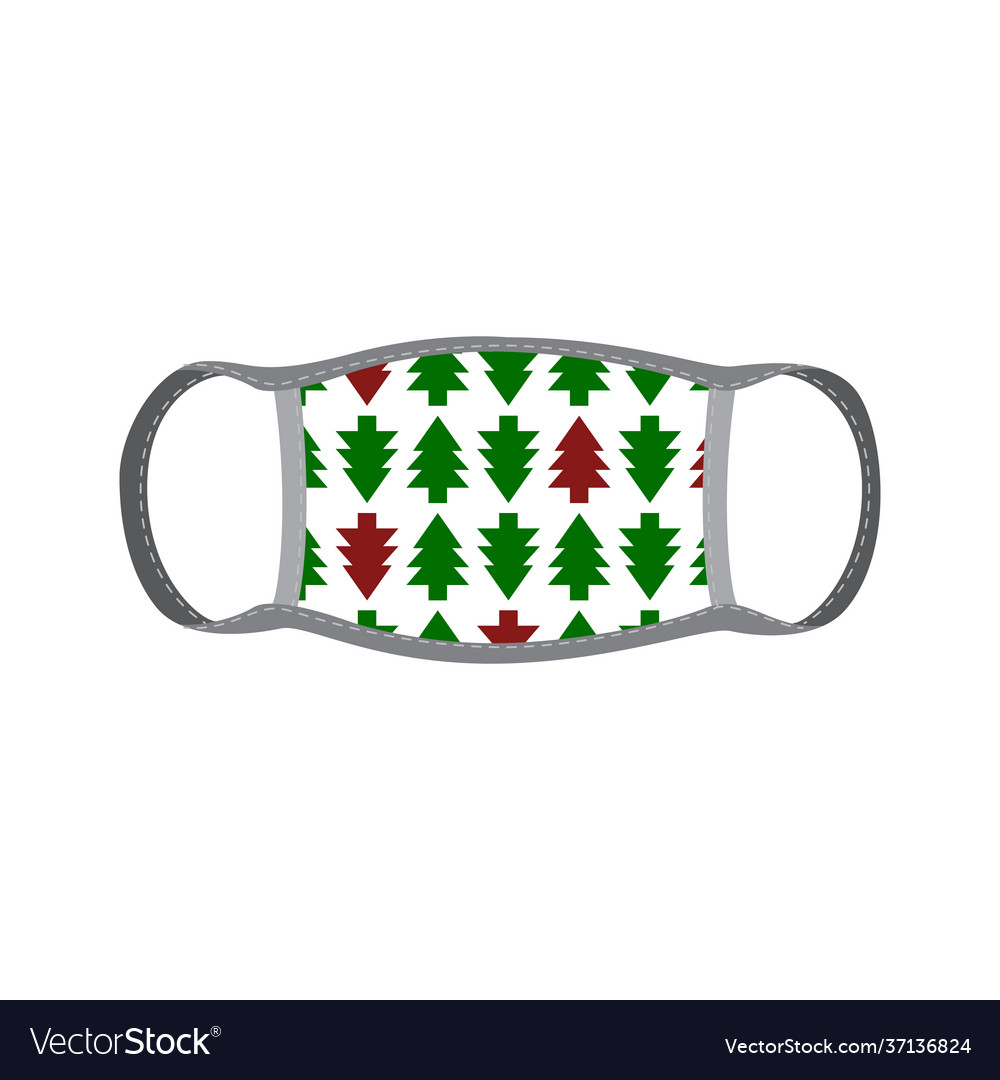 Reusable face mask with pattern red and green fir Vector Image Reusable face mask with pattern red and green fir
