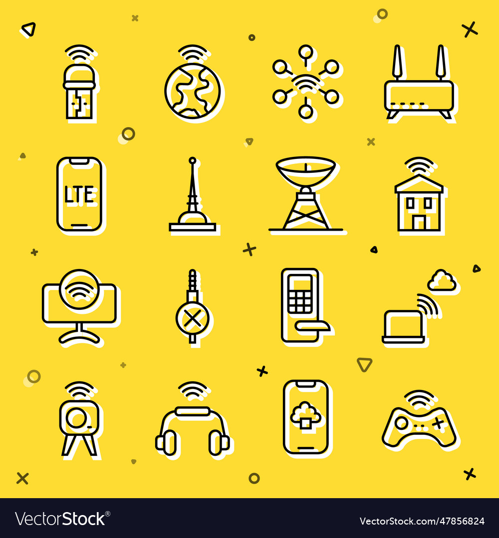 Set line wireless gamepad network cloud vector image Set line wireless gamepad network cloud