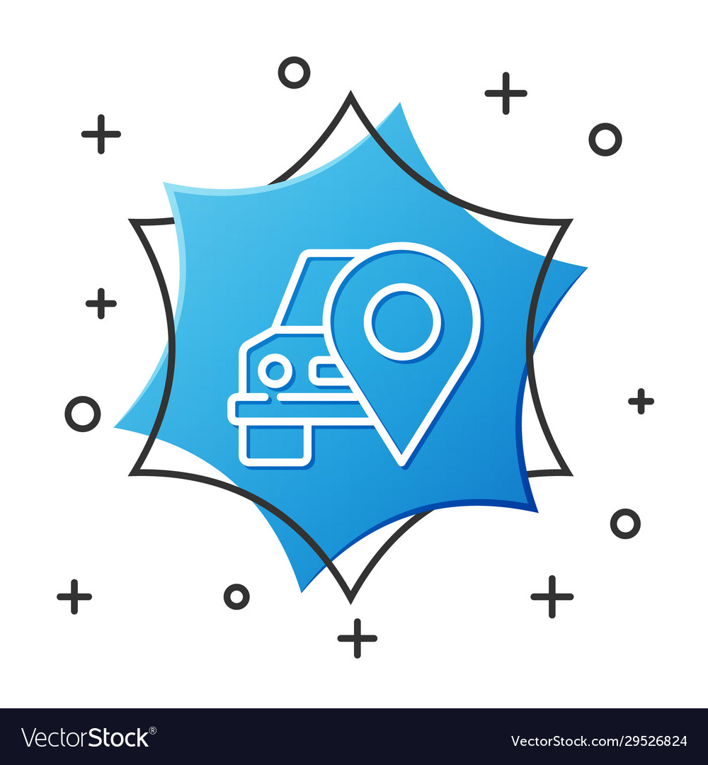 White line map pointer with taxi icon isolated vector image White line map pointer with taxi icon isolated