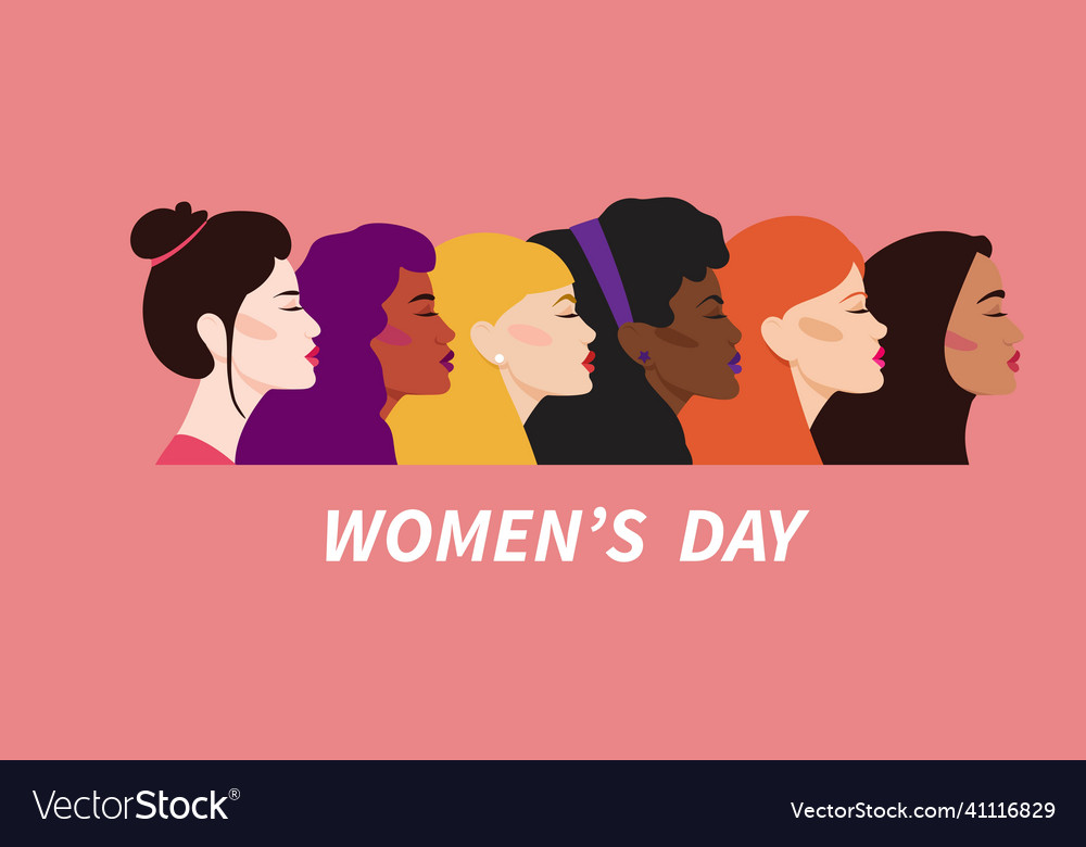 8 march card with women faces Royalty Free Vector Image