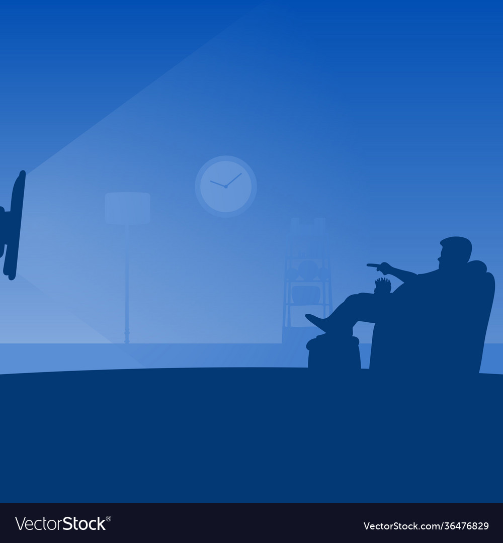 Man on sofa holding remote control in front vector image Man on sofa holding remote control in front