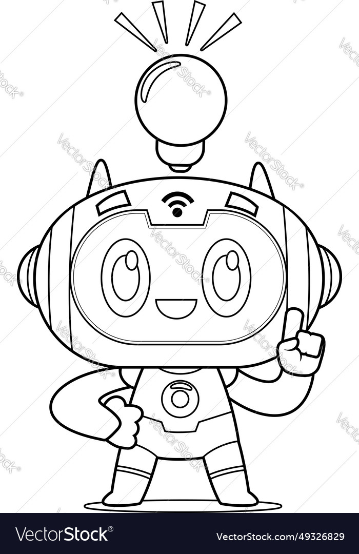 Outlined ai robot chat bot cartoon character vector image Outlined ai robot chat bot cartoon character
