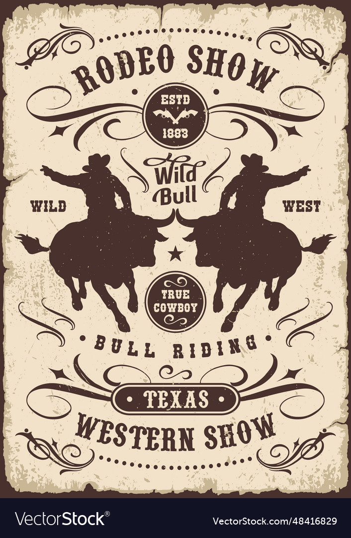 Rodeo show monochrome vintage flyer Royalty Free Vector