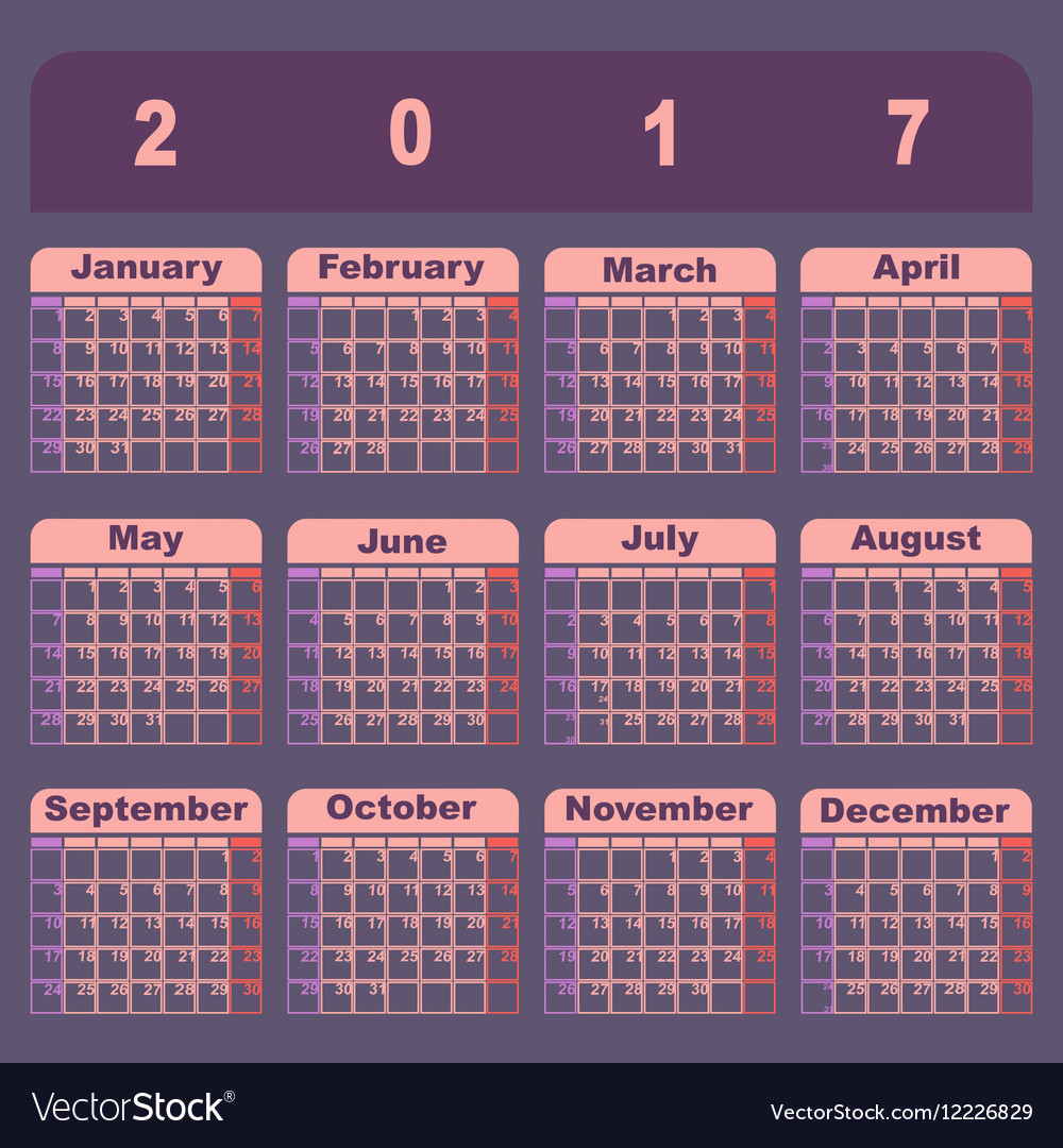 sweet color memo 2017 calendar template royalty free vector