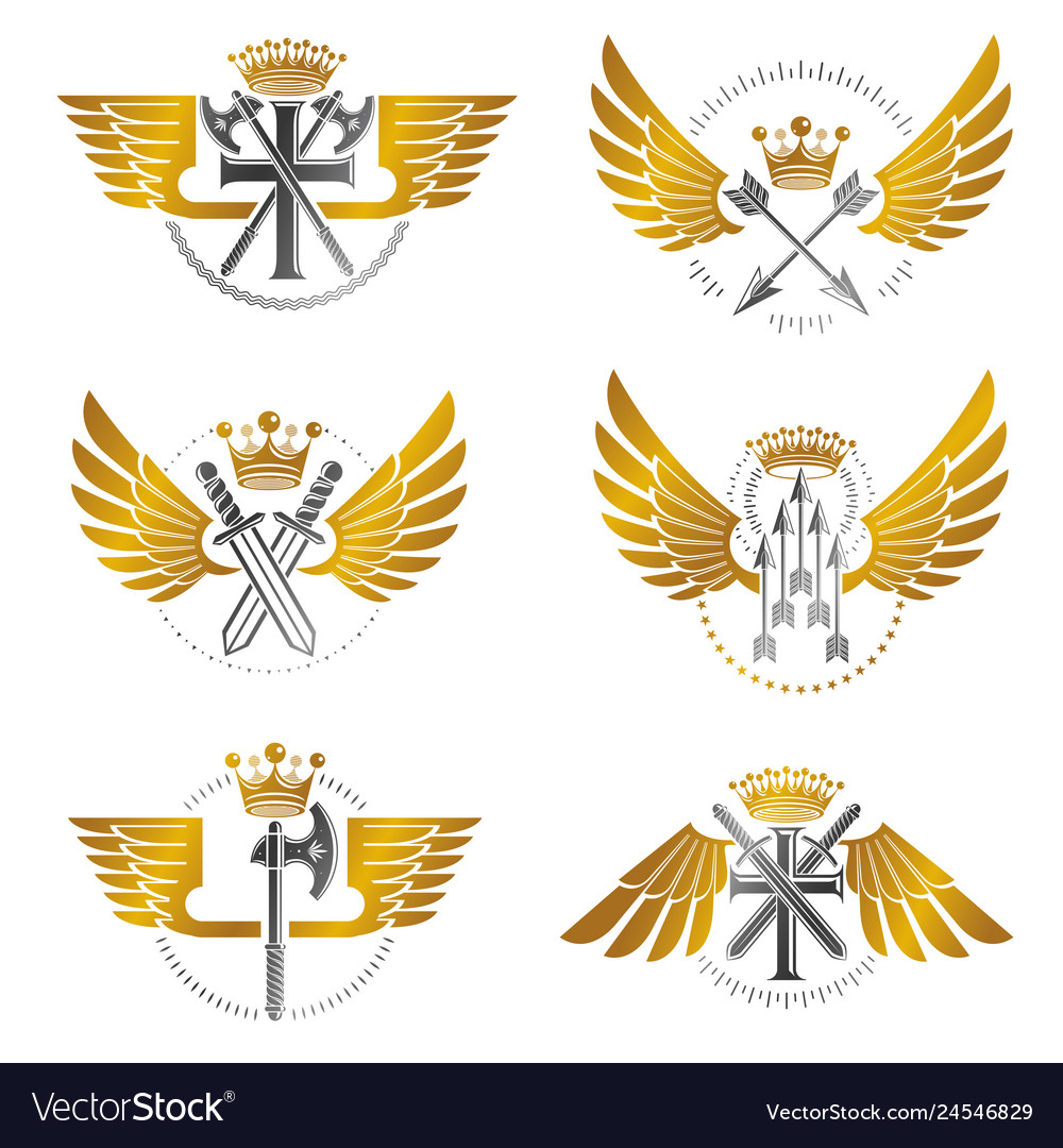 Vintage Weapon Emblems Set Heraldic Signs Vector Image