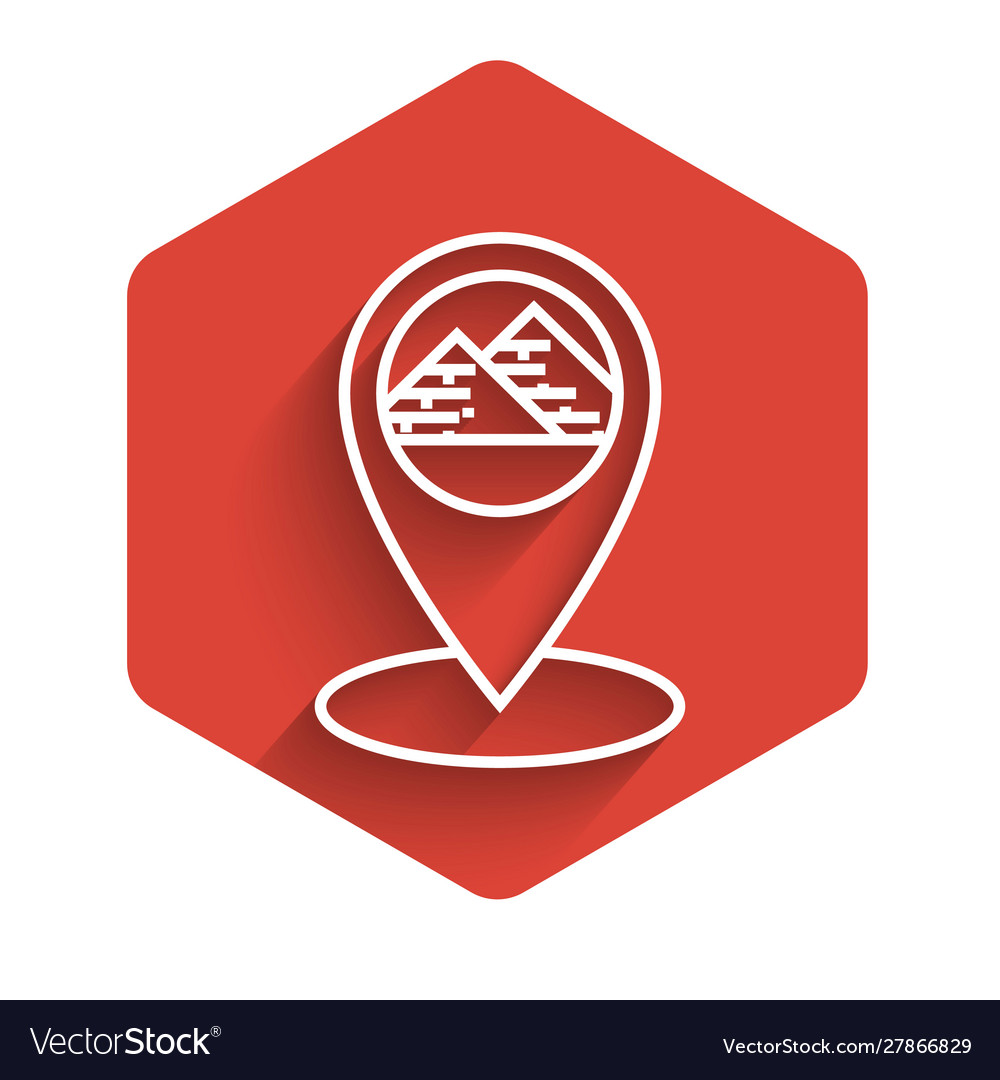 White line map pointer with egypt pyramids icon vector image White line map pointer with egypt pyramids icon