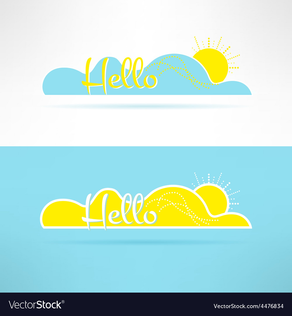 Cloud with sun and hello text on it greeting