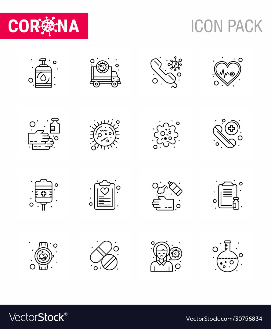 Coronavirus prevention set icons 16 line icon