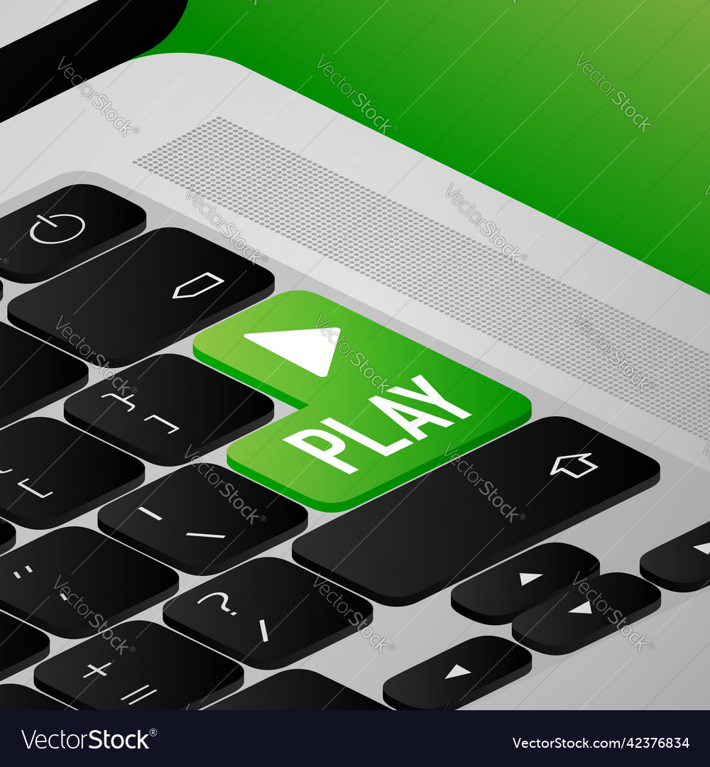 Flat green button play on transparent background