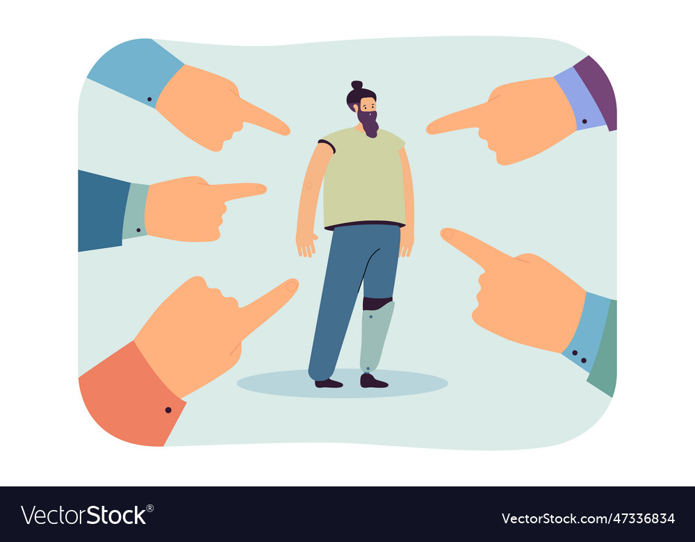 Hands with index fingers pointing at man