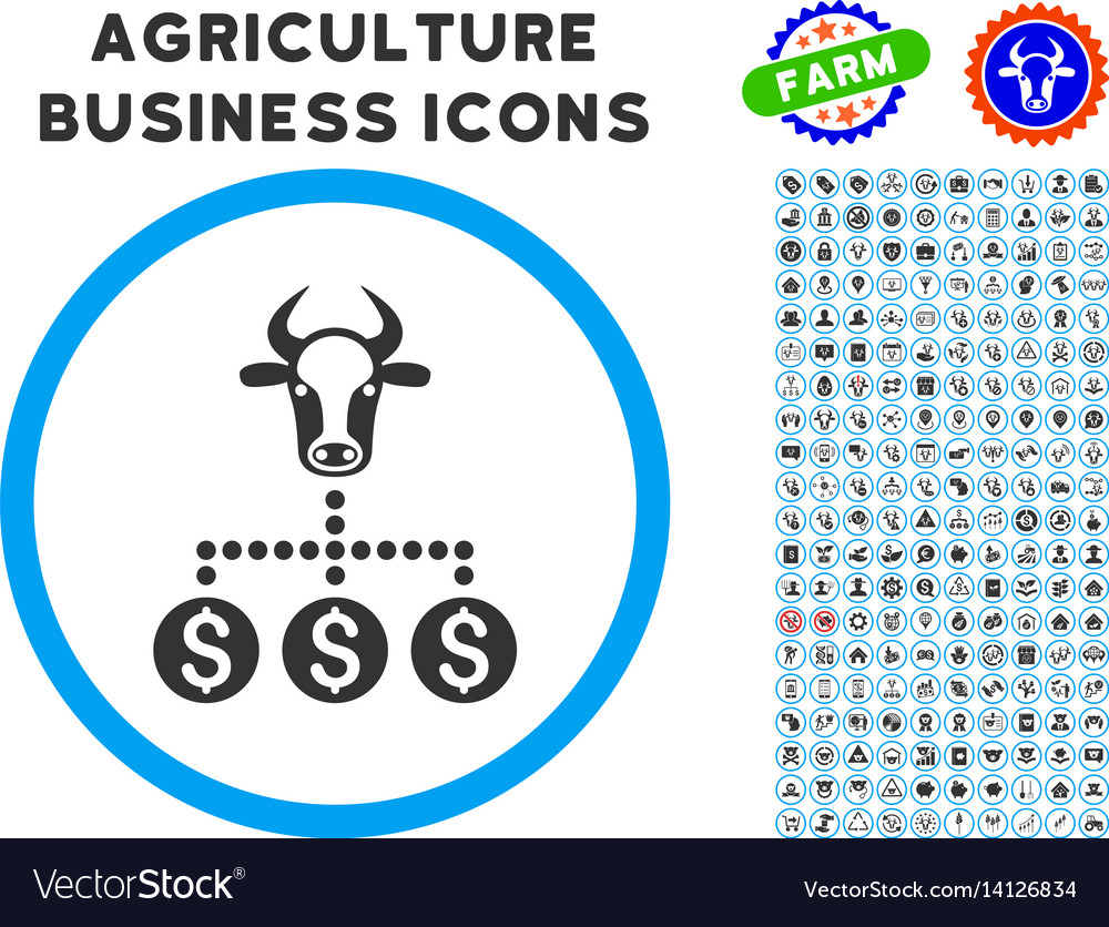 Money cattle relations rounded icon with set Vector Image