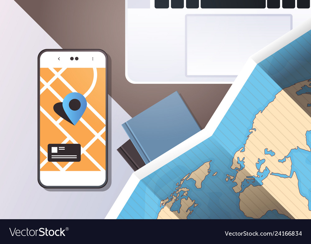 Navigation online application paper world map vector image Navigation online application paper world map