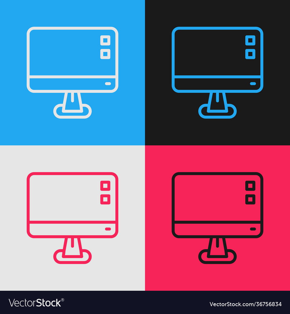 Pop art line computer monitor screen icon isolated vector image Pop art line computer monitor screen icon isolated