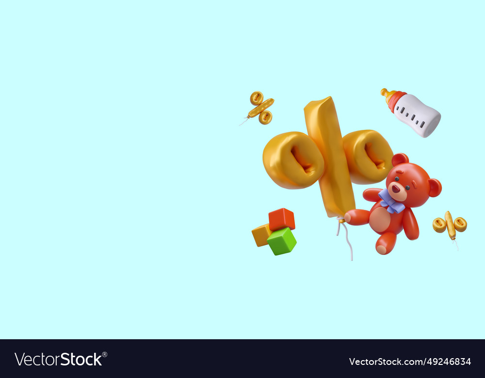 Poster with 3d products for child balloon percent