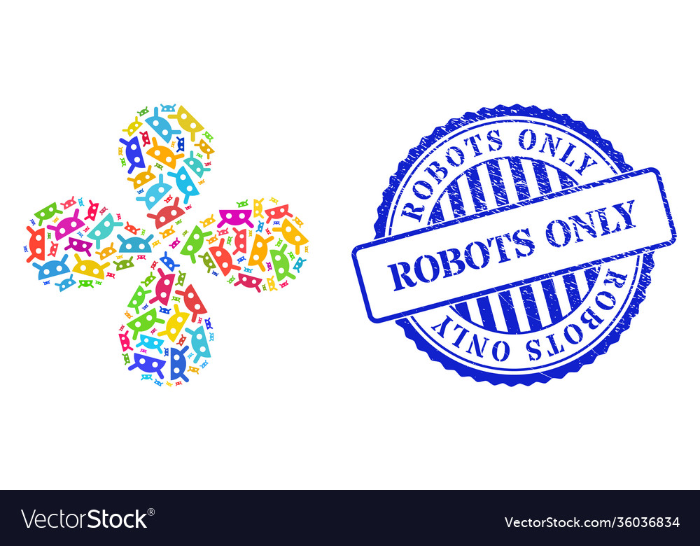 Robots only grunge seal and robot head colored vector image Robots only grunge seal and robot head colored